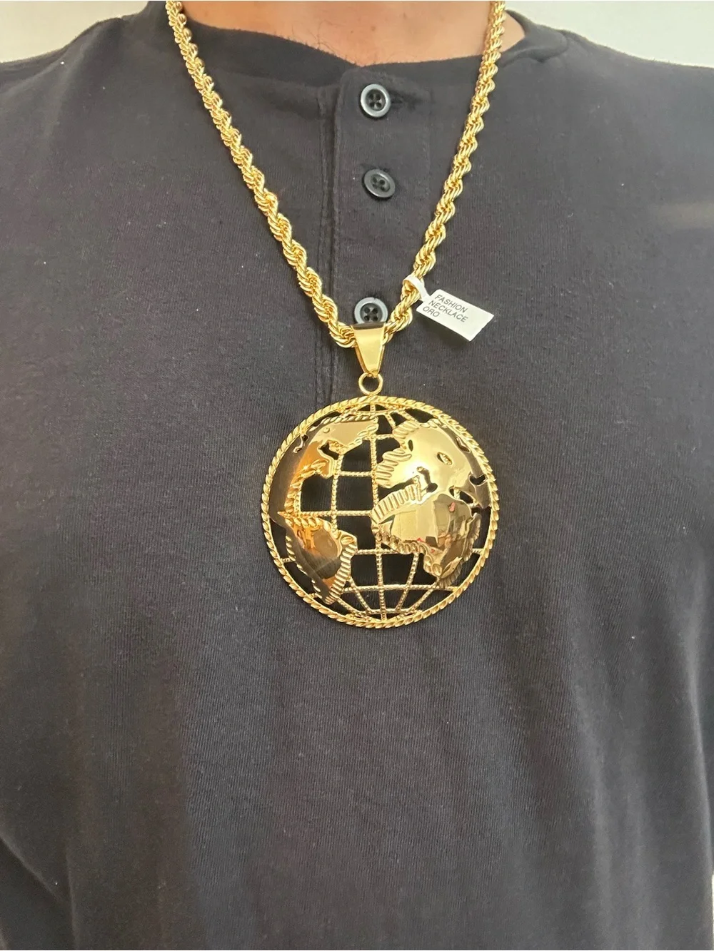 New Gold stainless steel Globe Pendant with new gold plated Rope Chain Necklace